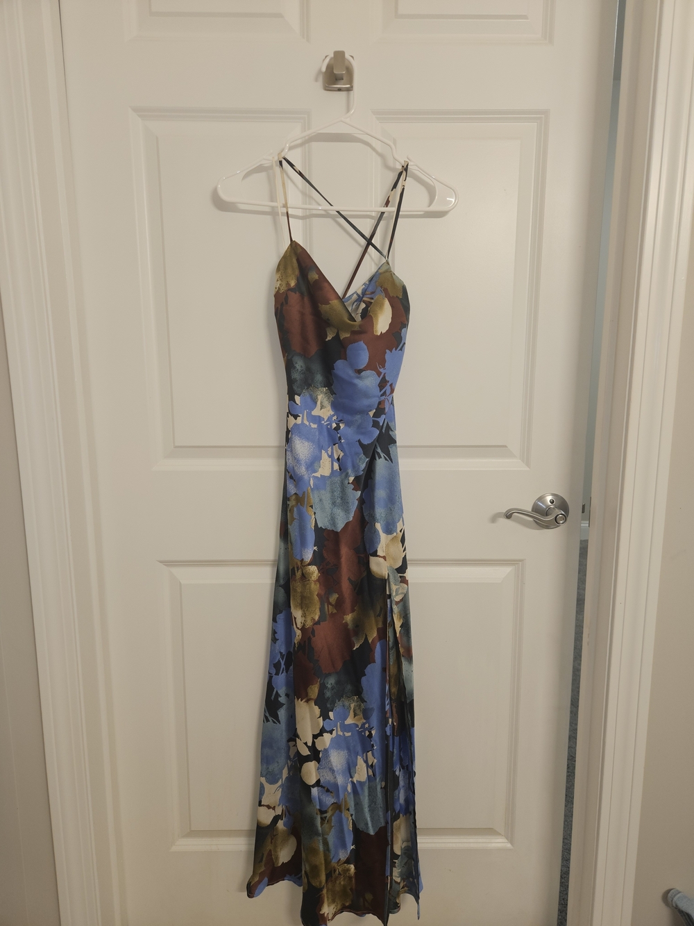 12th Tribe Floral Slip Maxi Dress with Strappy Back - Blue Multi